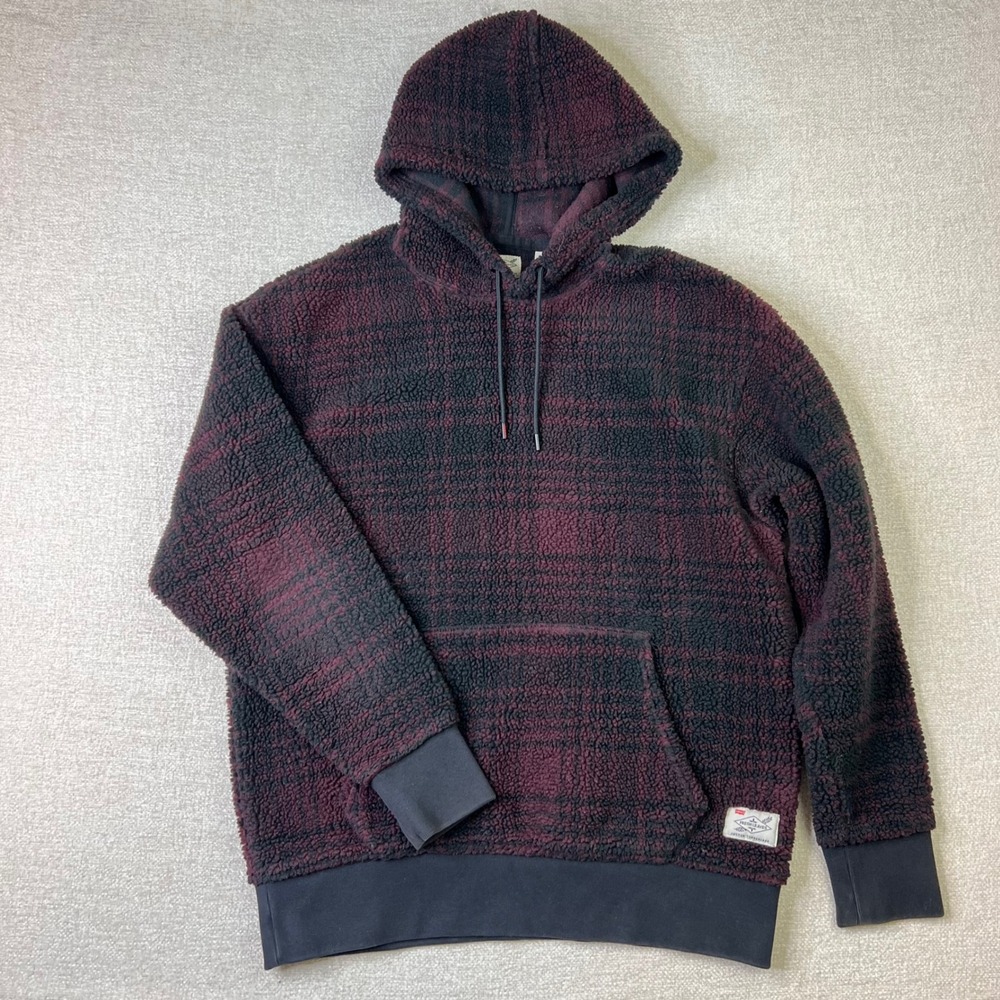 Levis Justin Timberlake Fresh Leaves Sherpa Hoodie Mens Medium Plaid Burgundy